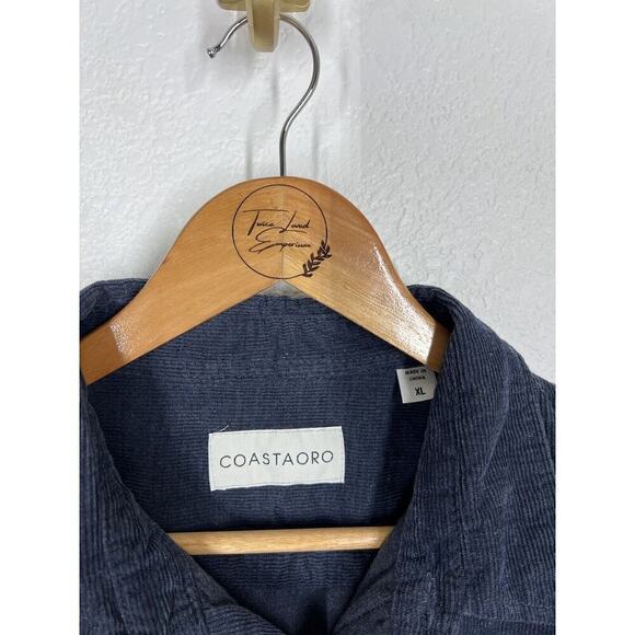 Coastaoro Mens Navy Corduroy Button Front Shirt XL Long Sleeves Retro - Picture 2 of 4